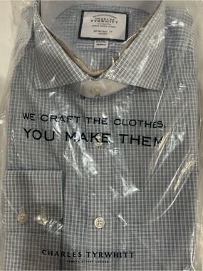 Charles Tyrwhitt Cobalt Blue Double Check Dress Shirt 15.5/34 Extra Slim Fit NWT